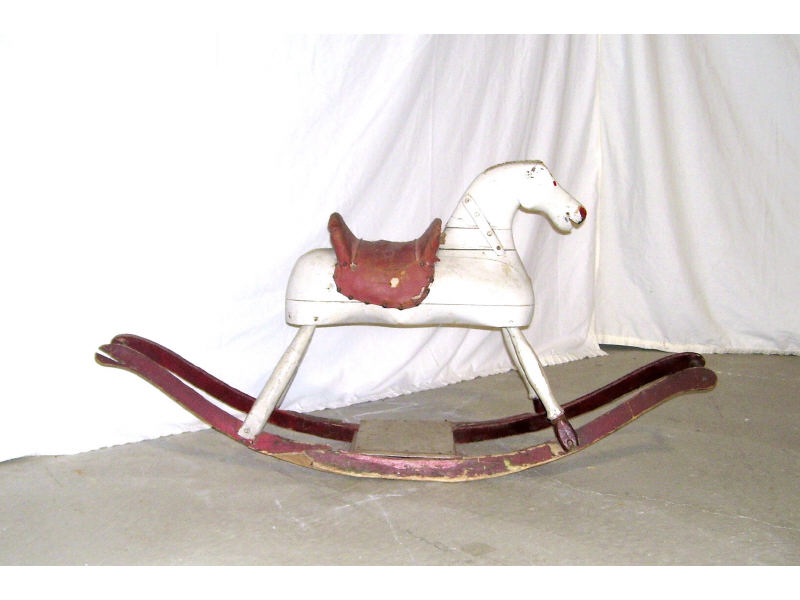 Appraisal: Wooden Rocking Horse Aged leather saddle neck repair along with