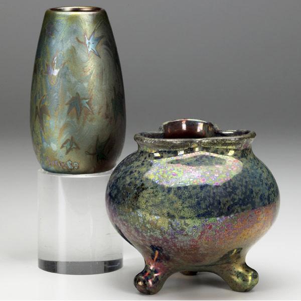 Appraisal: WELLER Sicard two vases one lobed with three feet the