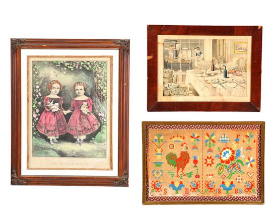 Appraisal: THREE FRAMED ITEMS American nd half- th century Two Currier