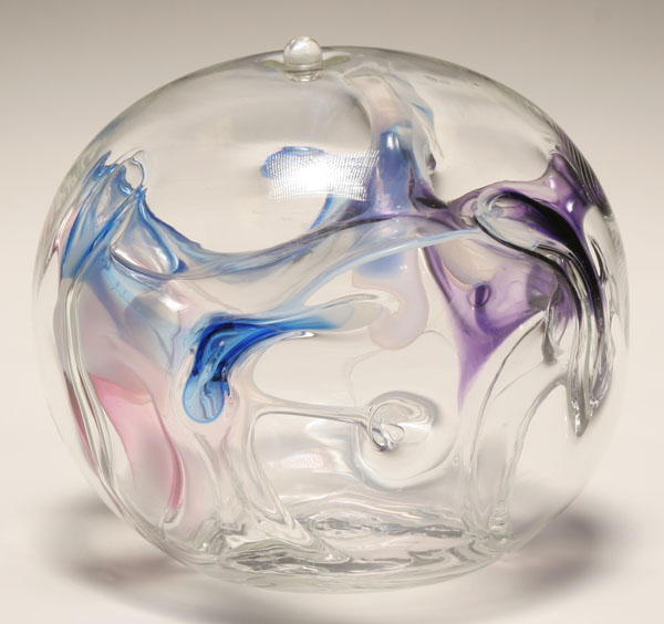 Appraisal: Peter Bramhall clear glass bulbous sculpture Internal chambered decoration in