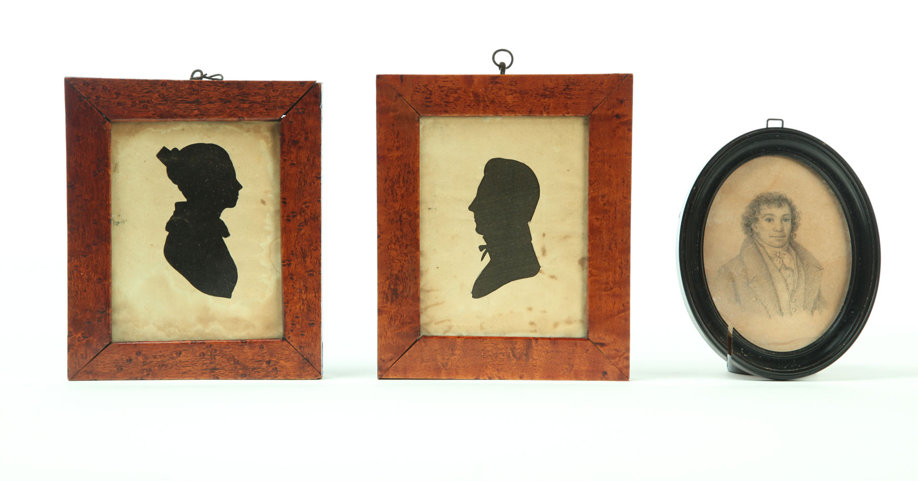 Appraisal: TWO SILHOUETTES AND PORTRAIT American st half- th century Pair