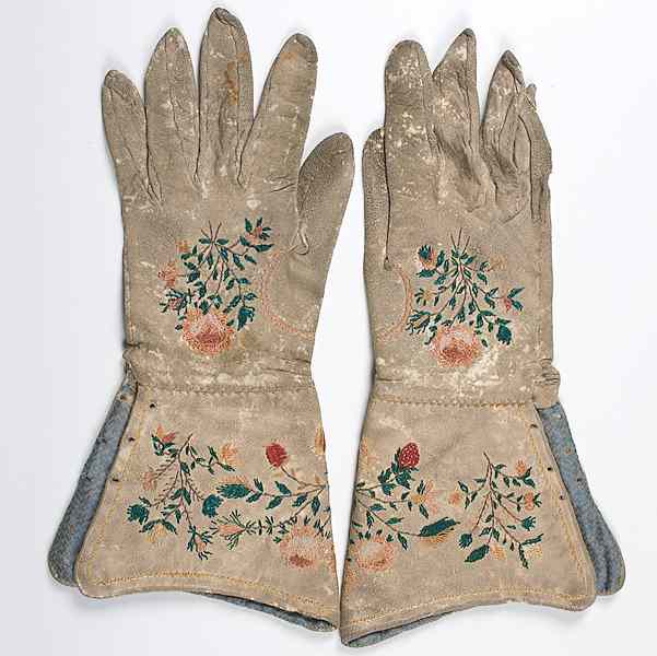 Appraisal: Cree Embroidered Hide Gauntlets finely embroidered small woman's gauntlets with