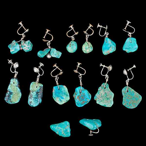 Appraisal: Southwestern Indian Turquoise Nugget Earrings Collected by Virginia Doneghy -