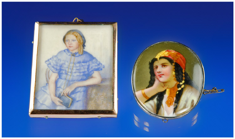 Appraisal: Portrait Miniature Showing A Young Lady In A Blue Silk