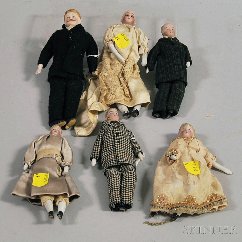 Appraisal: Six Bisque Shoulder Head Dollhouse Dolls late th and early