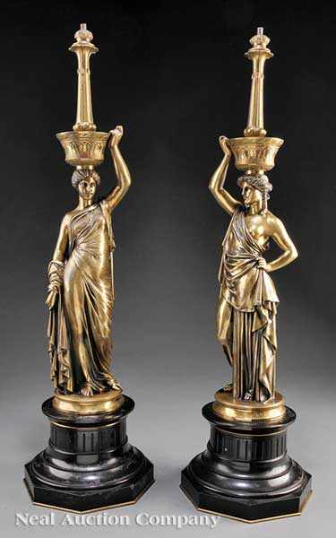 Appraisal: A Pair of French Gilt Bronze Figural Lamps marked L