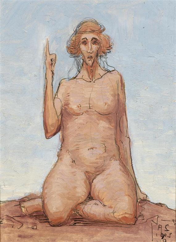 Appraisal: SCHMIDT ALBERT - A sitting female nude Oil and pencil