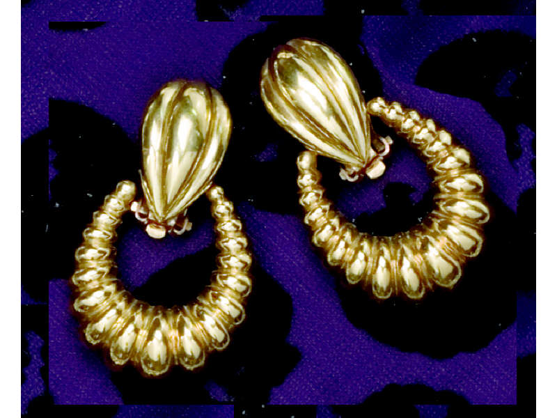 Appraisal: GOLD EARRINGS k yellow gold door knocker earrings enhanced by