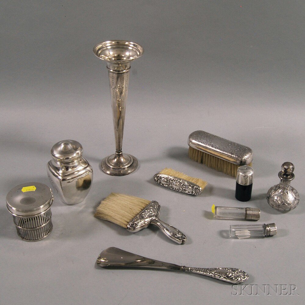 Appraisal: Eleven Assorted Silver Mostly Vanity Items a weighted LaPierre vase