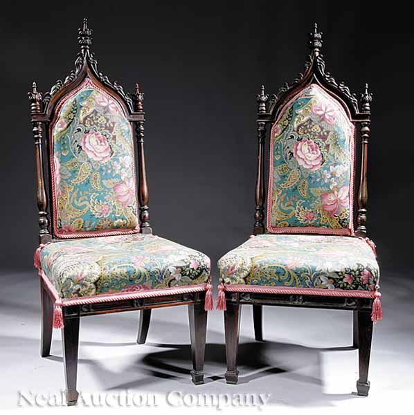 Appraisal: A Pair of American Gothic Carved Rosewood Side Chairs mid-