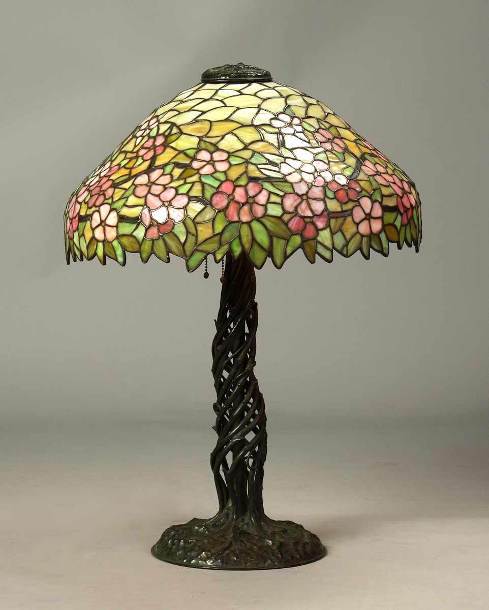 Appraisal: The Unique Art Glass Metal Co Bronze Dogwood Lamp C