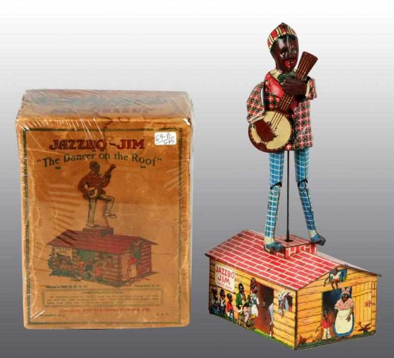 Appraisal: Tin Unique Art Jazzbo Jim Roof Dancing Toy Description American