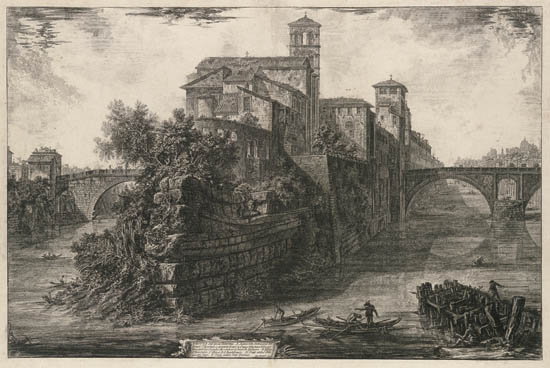 Appraisal: GIOVANNI B PIRANESI Veduta dell'Isola Tiberina Etching x mm x