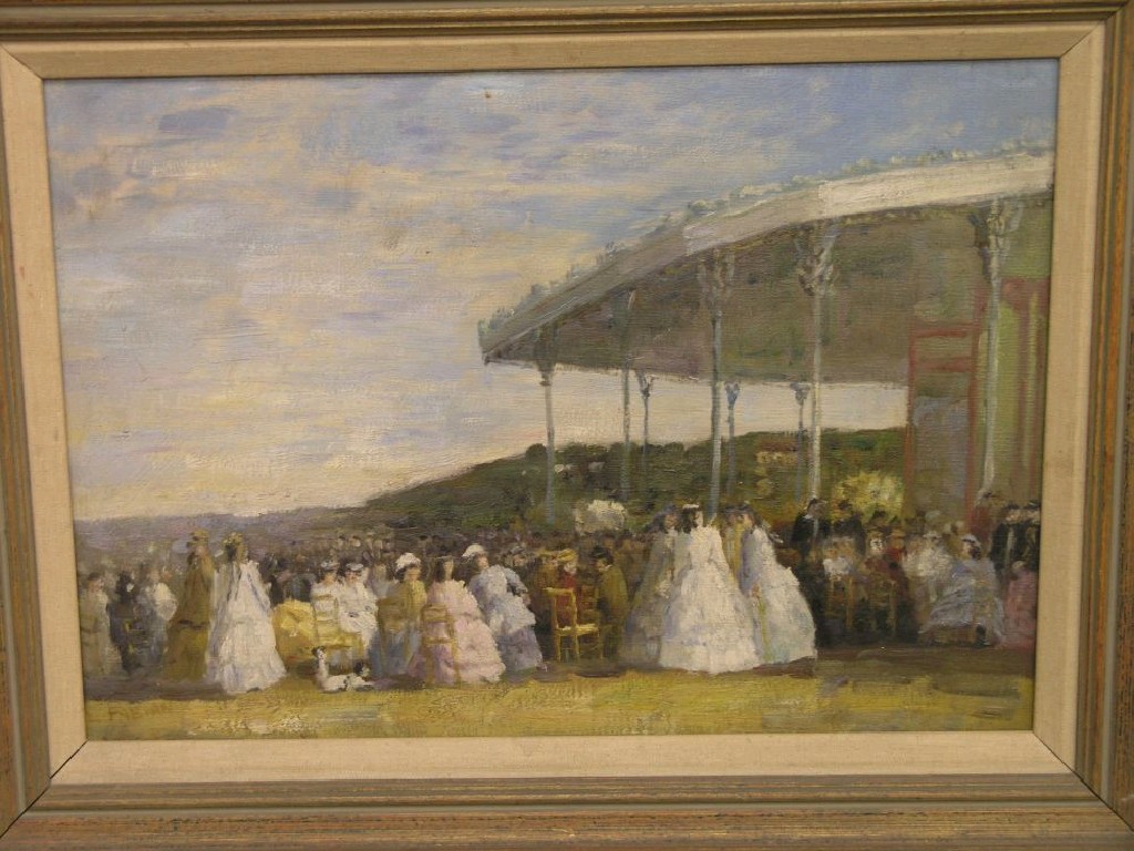 Appraisal: An oil on canvas view of a populated bandstand x