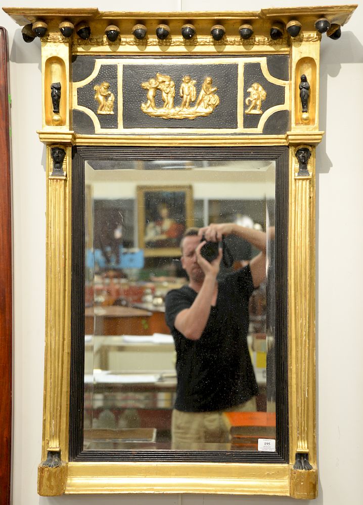 Appraisal: Federal gilt two part mirror having figures on frieze and