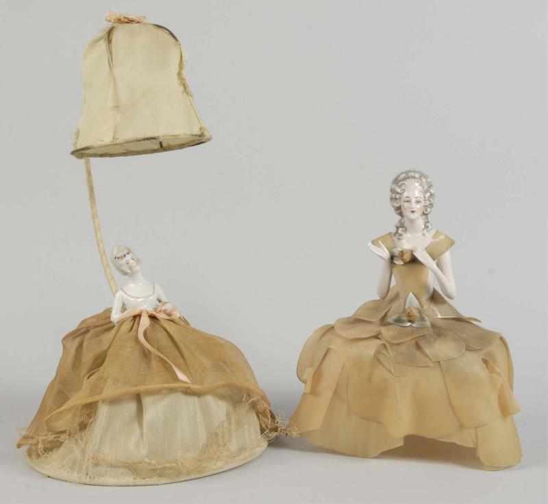 Appraisal: Lot of Half Doll Lamp and Dresser Ornaments Description German