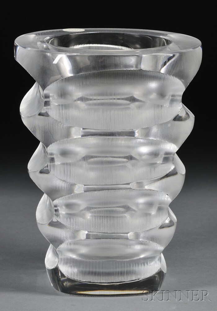 Appraisal: Lalique Crystal Vase Molded frosted and clear colorless crystal glass