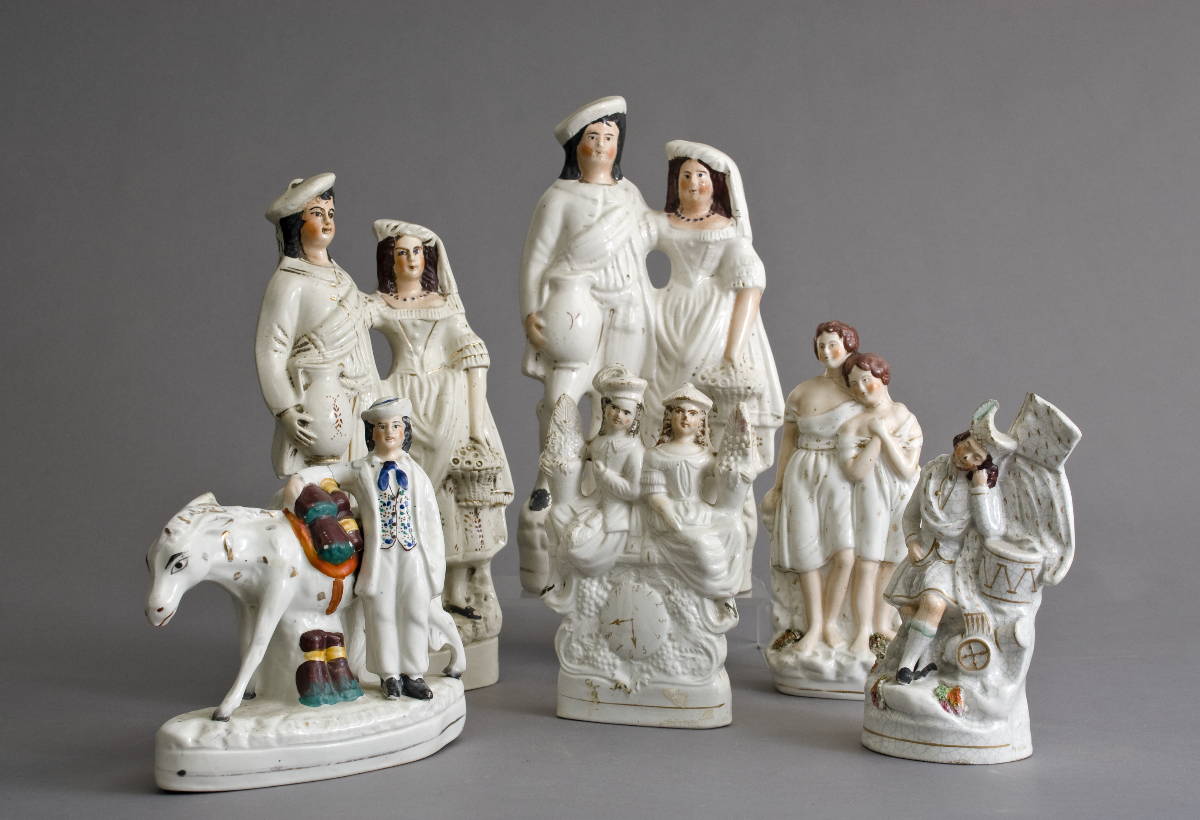 Appraisal: SIX STAFFORDSHIRE FIGURAL GROUPS Height of tallest inches