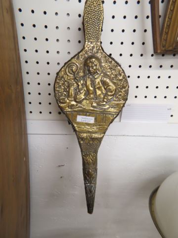 Appraisal: Brass and Wood Fireplace Bellows English man with pipe and