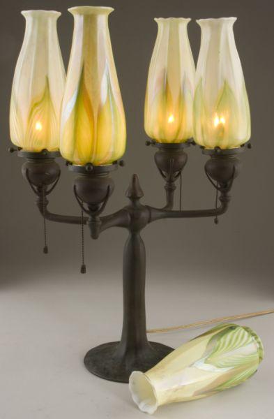 Appraisal: Tiffany Studios Bronze Favrile Glass Lamp in a four arm