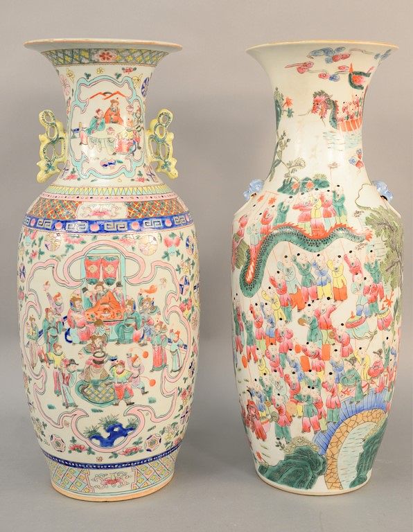 Appraisal: Two Famille Rose baluster vases China th th century one