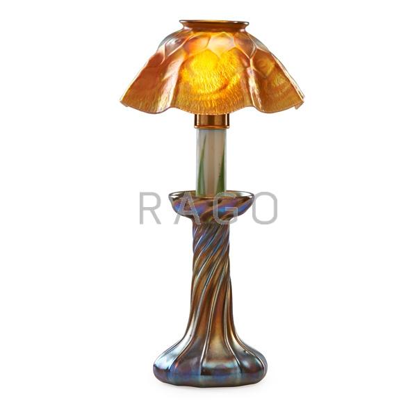 Appraisal: TIFFANY STUDIOS Assembled candlestick lamp Condition Report Rewired Drill-hole to