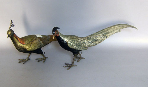 Appraisal: Pair of Austrian cold painted bronze birds th c h