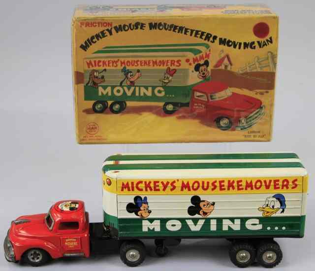 Appraisal: BOXED MICKEY'S MOUSEKEMOVERS TRUCK Linemar Japan lithographed tin features red