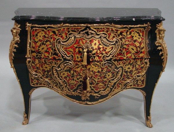 Appraisal: Ormolu mounted marble top Bombay chest Spanish reproduction ebonized case