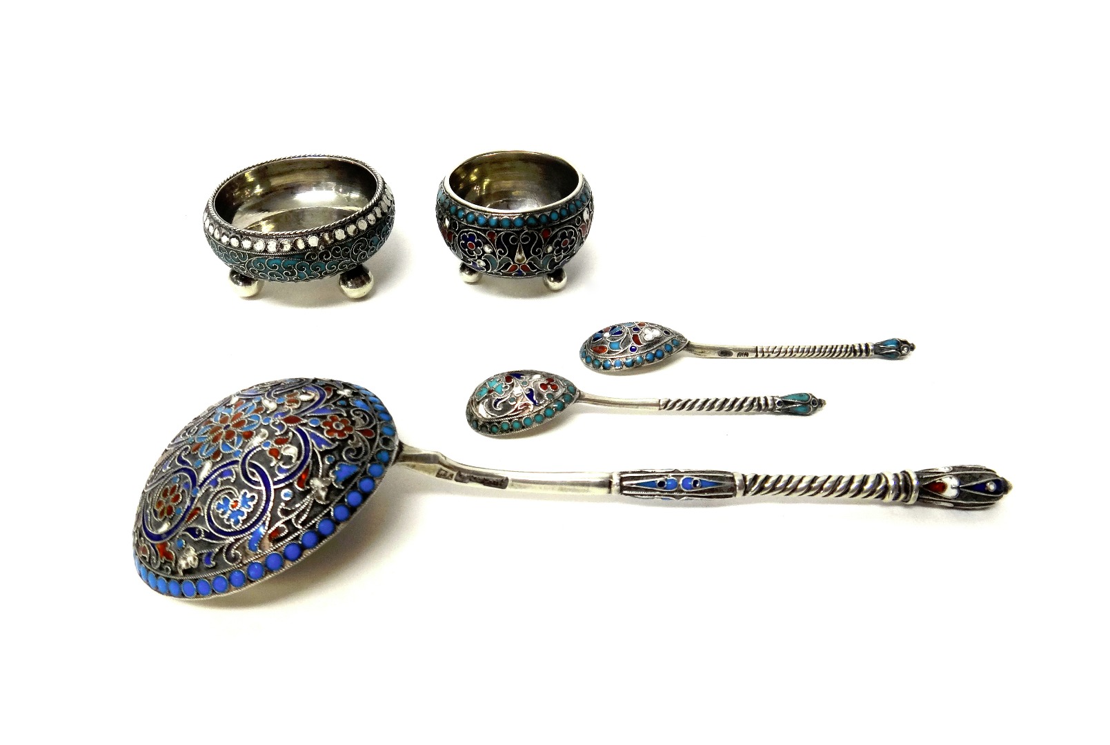 Appraisal: A group of Russian cloisonne enamelled wares comprising two differing