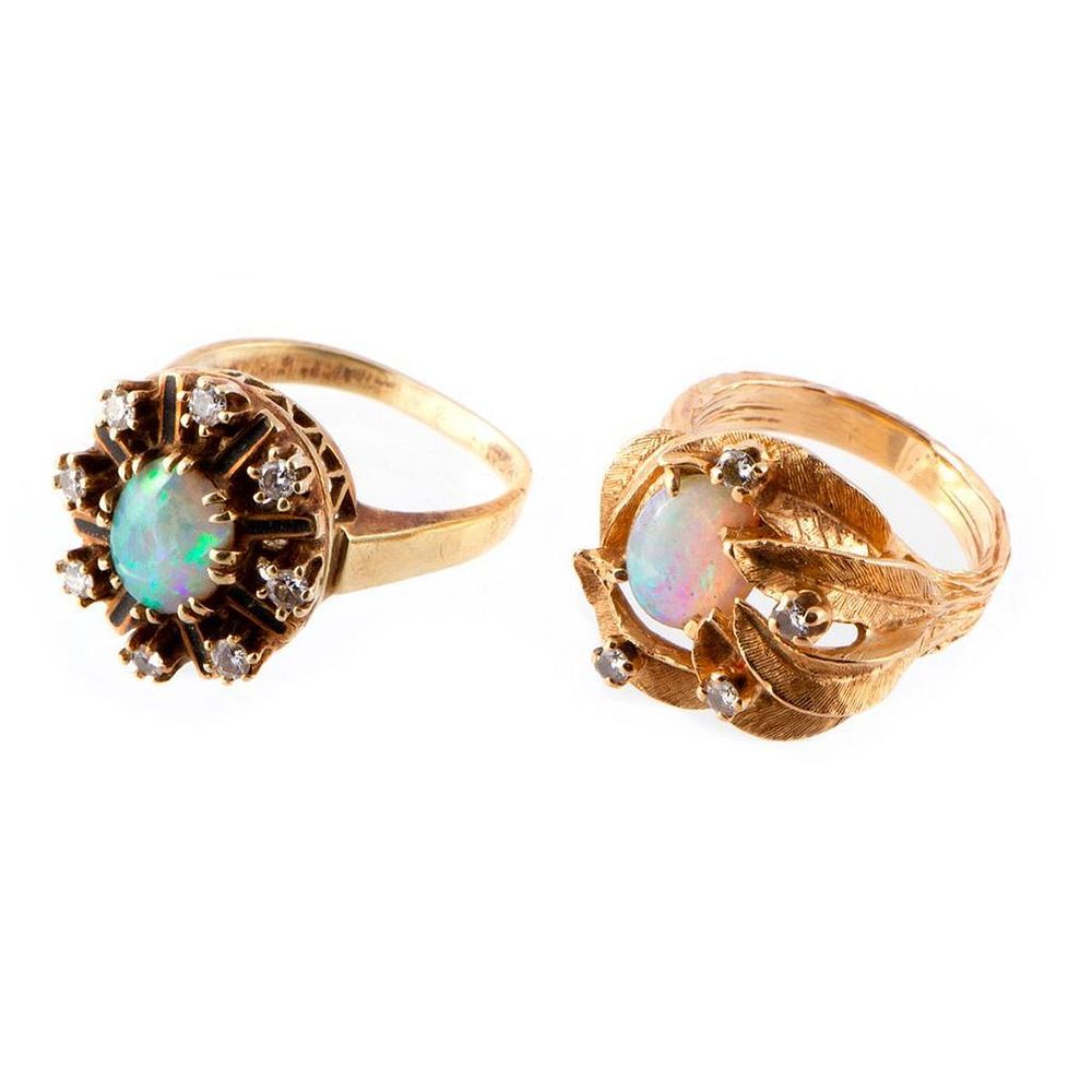 Appraisal: Two Opal Diamond and k Gold Rings set with diamonds