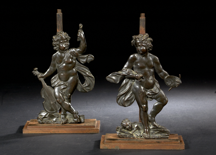 Appraisal: Attractive Pair of French Patinated Bronze Flat-Back Allegorical Figures of