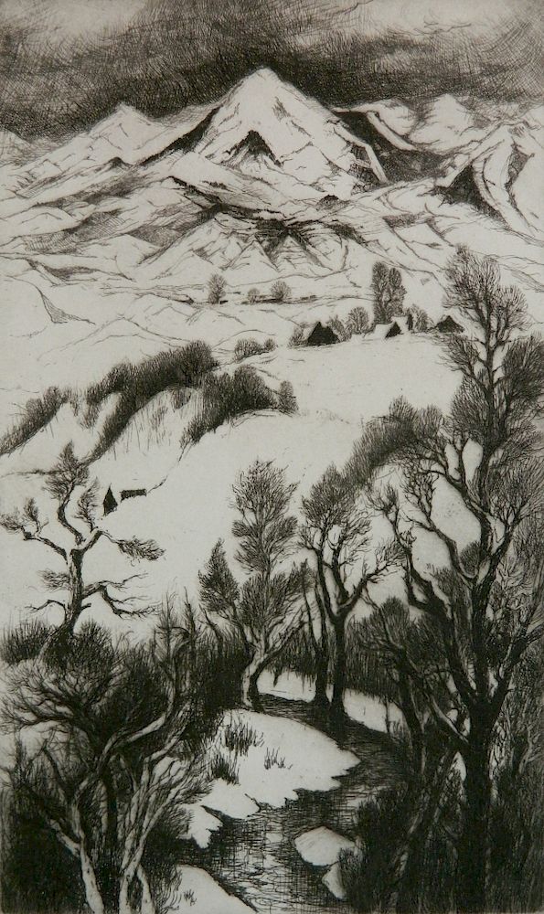 Appraisal: Gene Kloss etching Gene Kloss American - - ''Peaks of