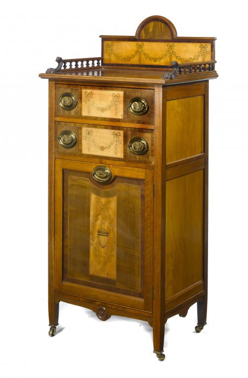 Appraisal: A VICTORIAN MAHOGANY AND MARQUETRY MUSIC CABINET BY J B