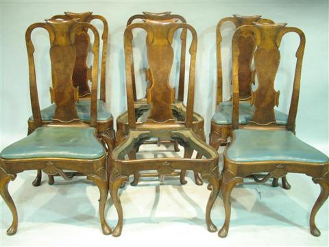 Appraisal: SET SIX QUEEN ANNE STYLE WALNUT DINING CHAIRS Circa 's