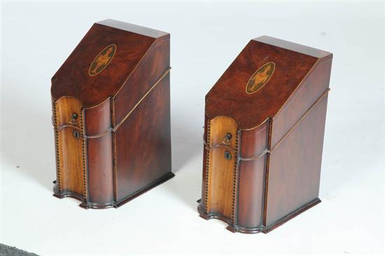 Appraisal: PAIR OF INLAID KNIFE BOXES th century replicas of Federal