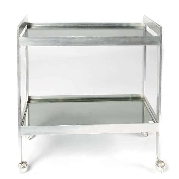 Appraisal: A chromed metal and glass two tier trolley height in