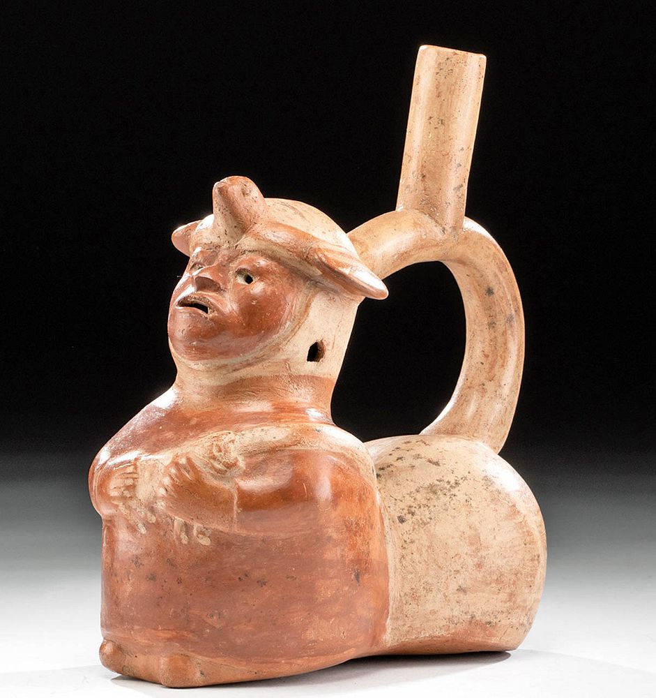 Appraisal: Moche Pottery Whistling Stirrup Vessel - Man w Llama Pre-Columbian