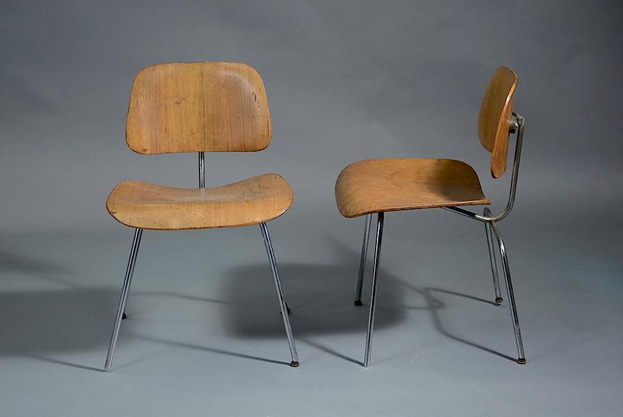 Appraisal: Pair of Eames design DCM chairs by Herman Miller with