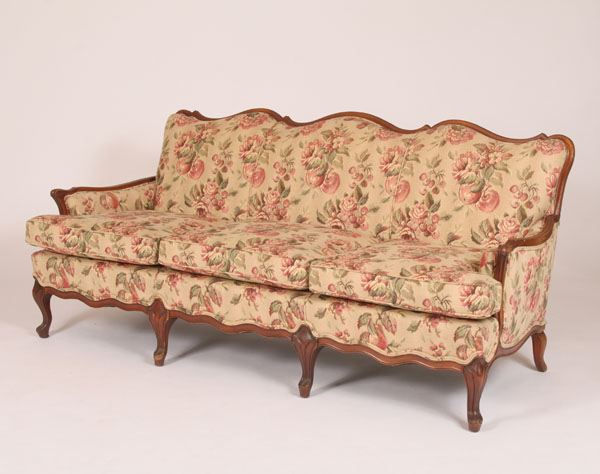 Appraisal: Classic French Provincial sofa with six whorl foot legs H