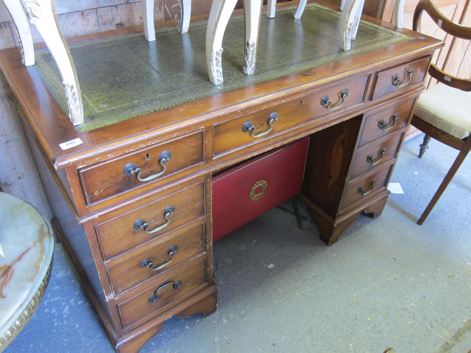 Appraisal: A yew wood pedestal desk