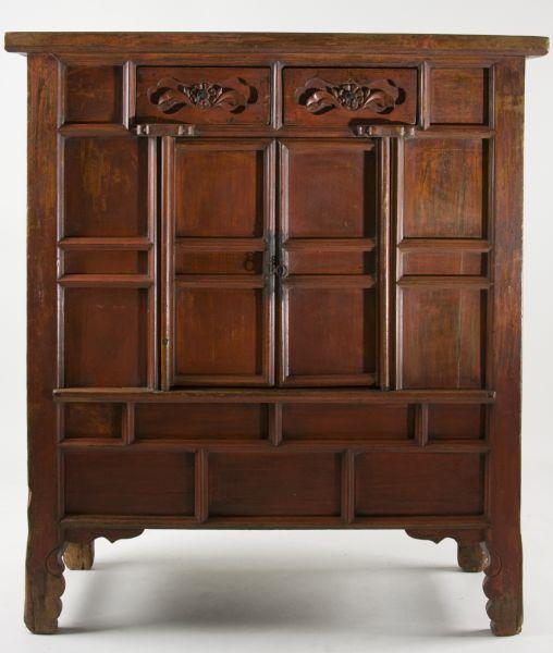 Appraisal: Chinese Red Painted Cabinet th c front with applied moldings