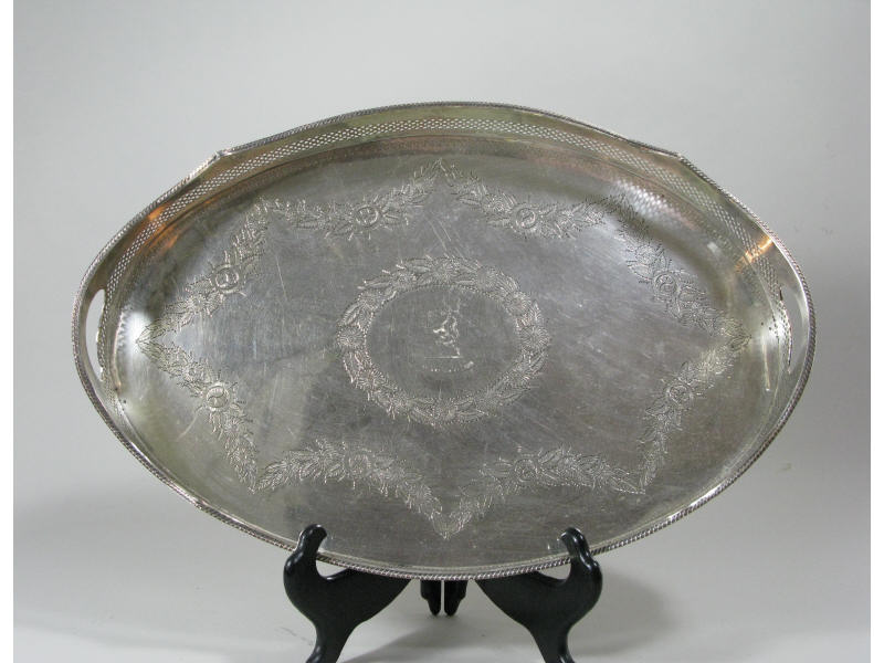 Appraisal: Silverplate Gallery Tray English early th c oval form with