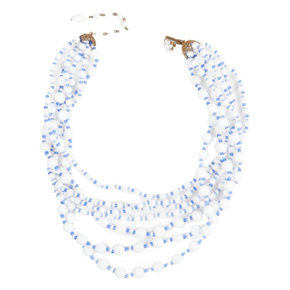 Appraisal: MIRIAM HASKELL BLUE AND WHITE GRADUATED MULTI-STRAND NECKLACE ADJUSTABLE TO