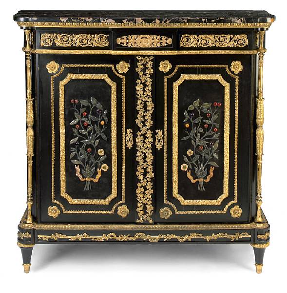 Appraisal: A Napoleon III gilt bronze mounted and polished hardstone ebonized