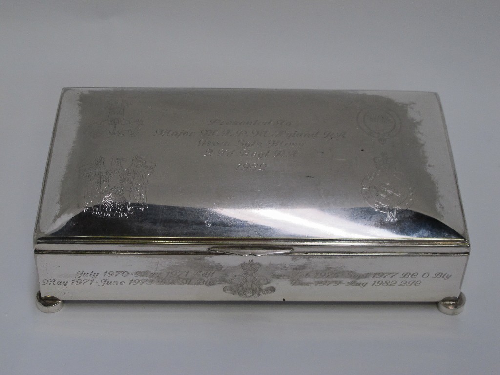 Appraisal: Of Military Interest A silver plated cigarette box inscribed 'Presented