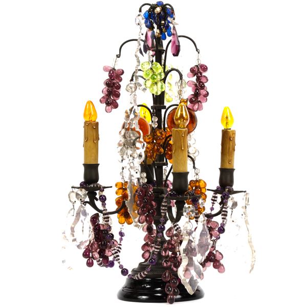 Appraisal: French table lamp with prisms glass bead garland balls fruit