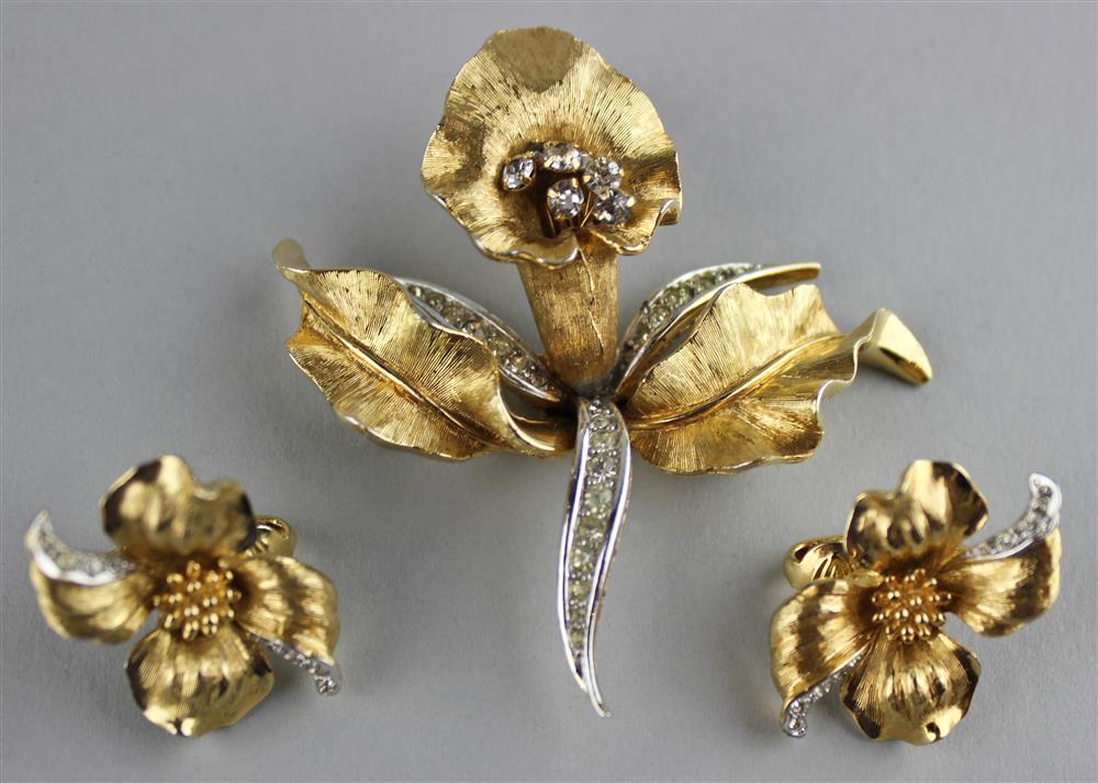 Appraisal: BOUCHER ORCHID PIN AND PAIR OF EARRINGS all pieces signed