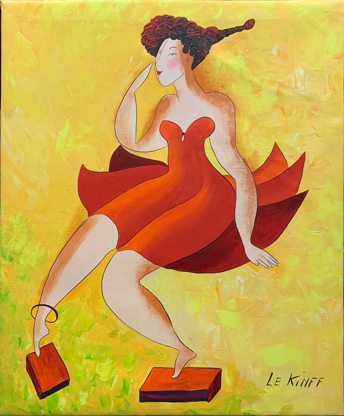 Appraisal: LE KINFF Linda France ''Redheaded Beauty Wearing a Red Dress''