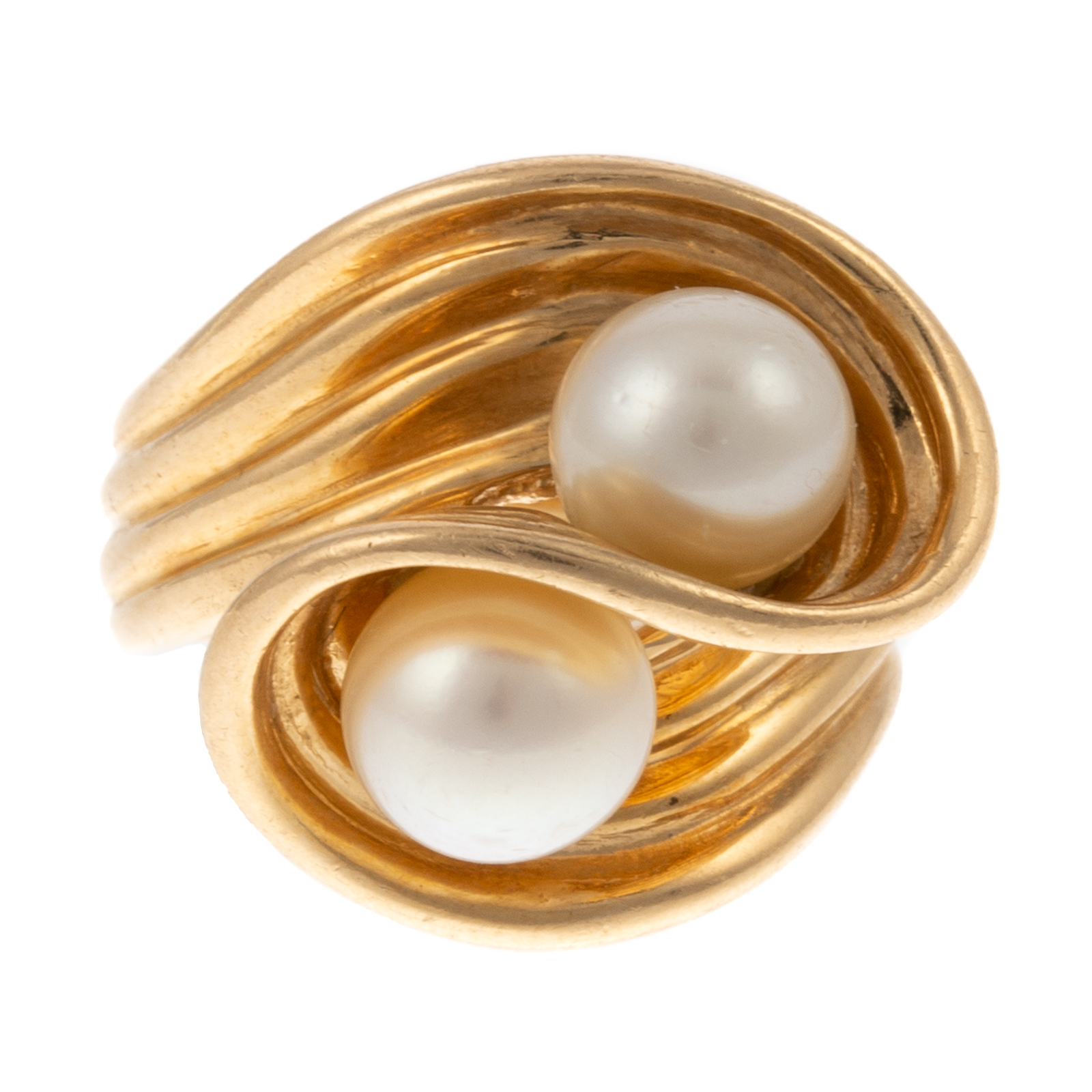 Appraisal: A DOUBLE PEARL BYPASS RING IN K K yellow gold